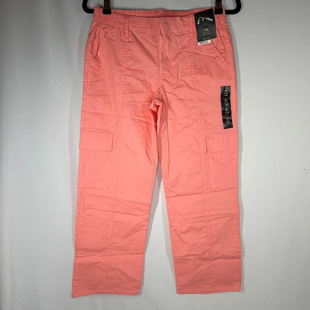 Art Class Girls Cargo Pants Pom Pom Pink XL 14 Mid Rise Relaxed‎ Leg New